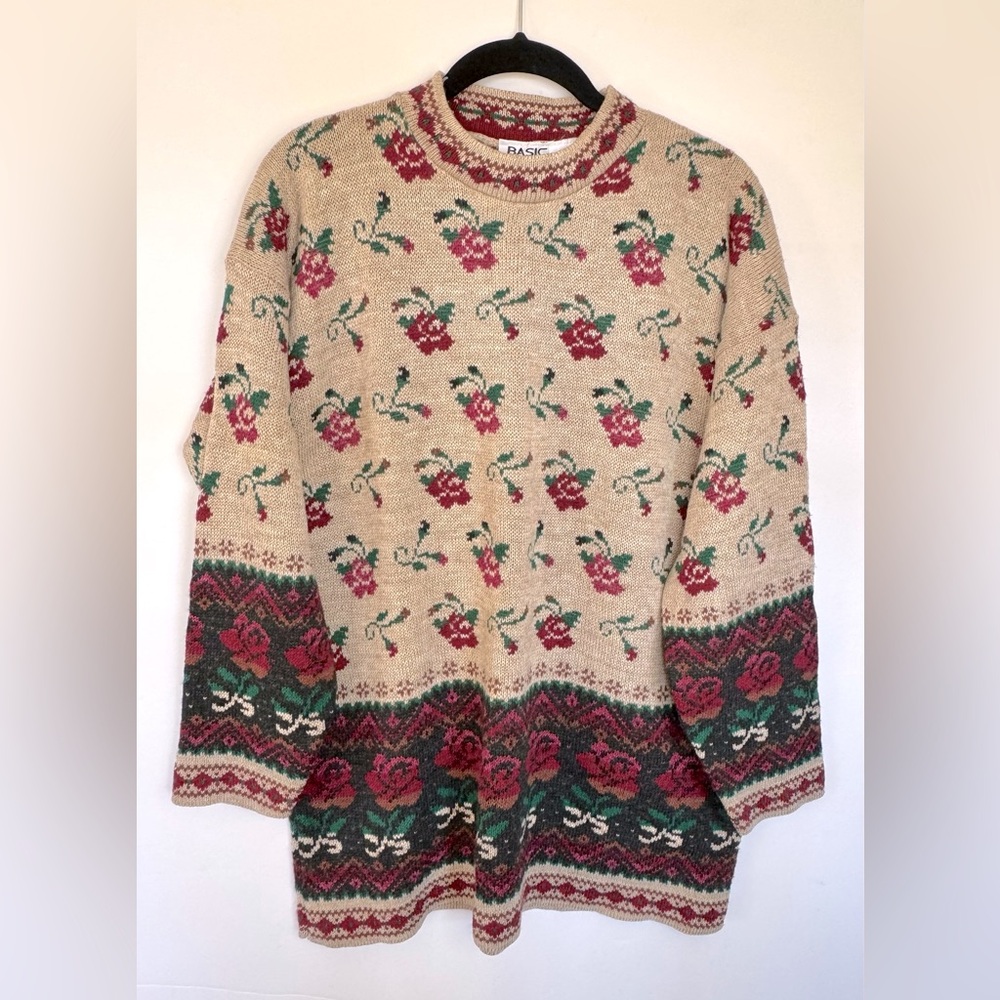 Vintage 90’s Basic Editions Floral Cottagecore Grandma Sweater Roses Shabby Chic